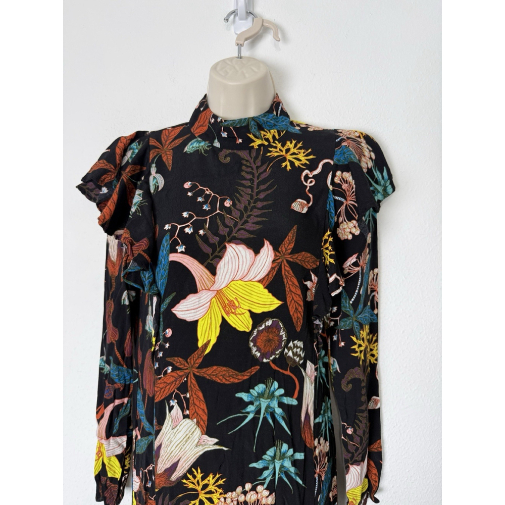 H&M Floral Ruffled Maxi Dress Sz 2 Dark Feminine Boho Autumn Bloggers Favorite - Picture 11 of 16